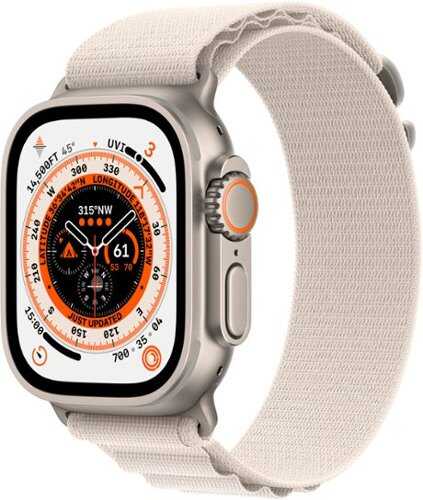 Rent to own Apple Watch Ultra (GPS + Cellular) 49mm Titanium Case with Starlight Alpine Loop - Small - Titanium