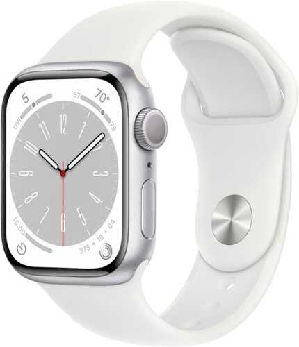 Rent to own Apple Watch Series 8 (GPS) 41mm  Aluminum Case with White Sport Band - S/M - Silver