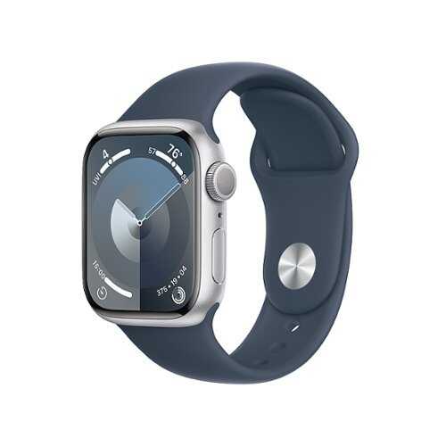 Rent to own Apple Watch Series 9 (GPS) 41mm Silver Aluminum Case with Storm Blue Sport Band - S/M - Silver