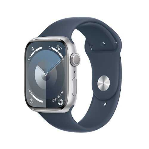 Rent to own Apple Watch Series 9 (GPS) 45mm Silver Aluminum Case with Storm Blue Sport Band - M/L - Silver
