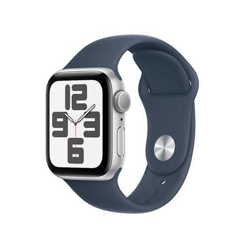 Rent to own Apple Watch SE (GPS) 40mm Silver Aluminum Case with Storm Blue Sport Band - S/M - Silver