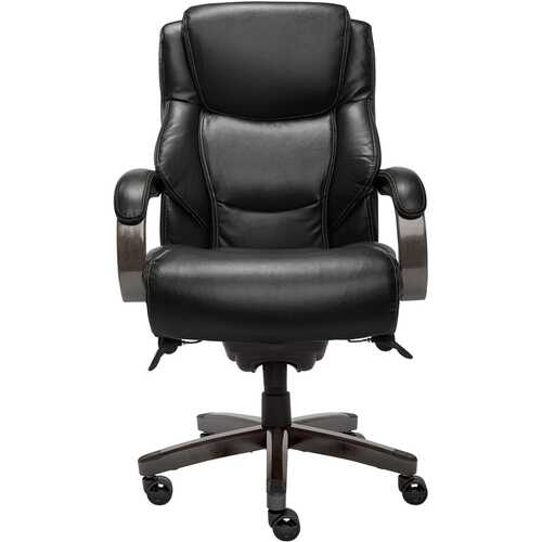 Rent to own La-Z-Boy Delano Big & Tall Bonded Leather Executive Chair - Jet Black/Gray Wood
