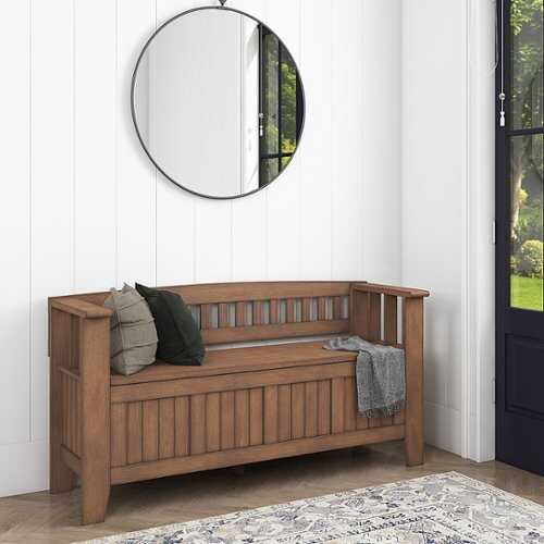 Rent to own Simpli Home - Acadian SOLID WOOD 48 inch Wide Transitional Entryway Storage Bench in - Rustic Natural Aged Brown