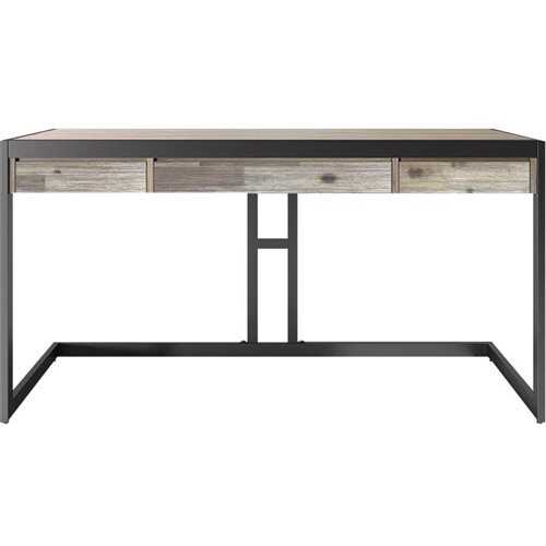 Rent to own Simpli Home - Erina Rectangular Modern Industrial Solid Acacia Wood 2-Drawer Table - Distressed Grey