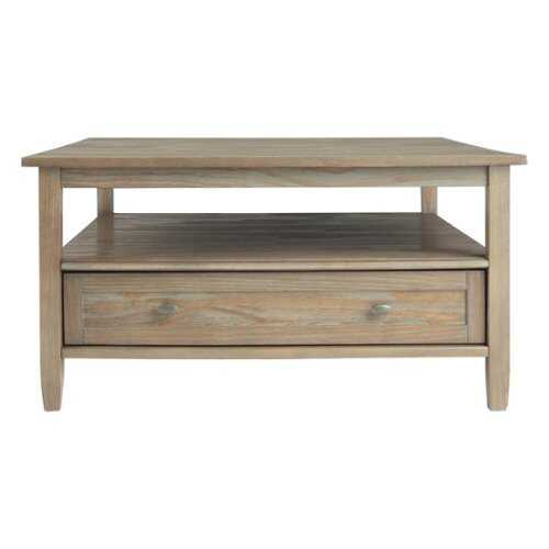Rent to own Simpli Home - Warm Shaker Square Rustic Wood 2-Drawer Coffee Table - Distressed Gray