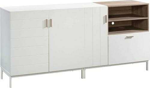Rent to own Sauder - Anda Norr Modular Credenza for Most Flat-Panel TVs Up to 60" - White With Sky Oak Accents