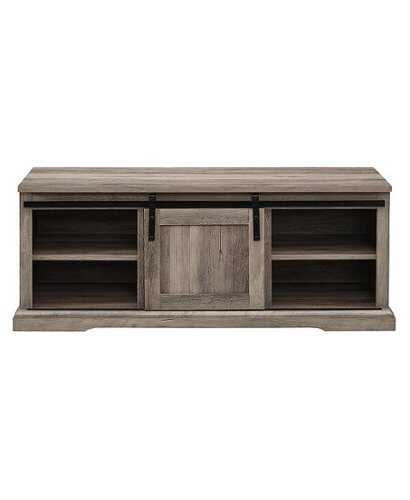 Walker Edison - Sliding Grooved Door Entryway Accent Bench - Grey Wash