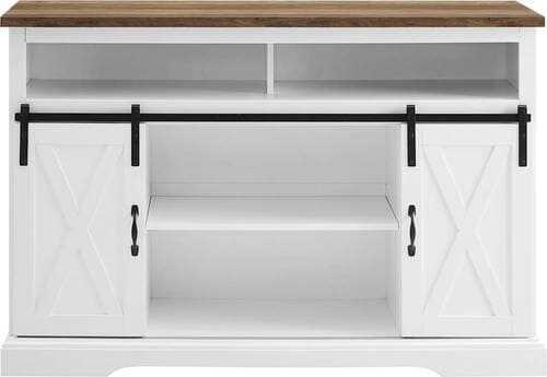 Rent to own Walker Edison - Sliding Barn Door Highboy Storage Console for Most TVs Up to 56" - Solid White/Reclaimed Barnwood