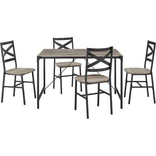 Rent to own Walker Edison - Rectangular Rustic Angle Iron Dining Table (Set of 5) - Gray Wash
