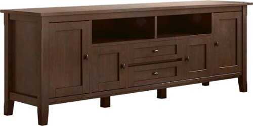 Rent to own Simpli Home - Warm Shaker SOLID WOOD 72 inch Wide Transitional TV Media Stand in Russet Brown For TVs up to 80 inches - Russet Brown