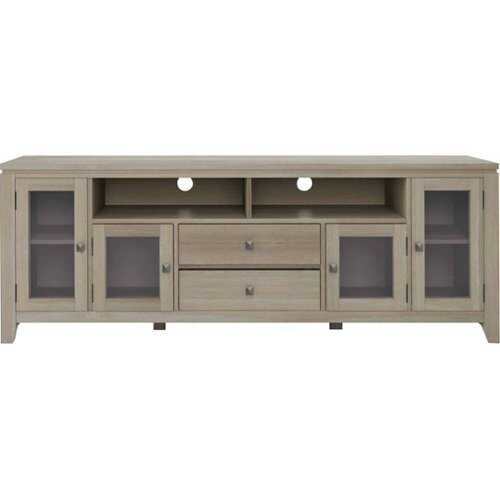 Rent to own Simpli Home - Cosmopolitan Contemporary TV Media Stand for Most TVs Up to 80" - Distressed Gray