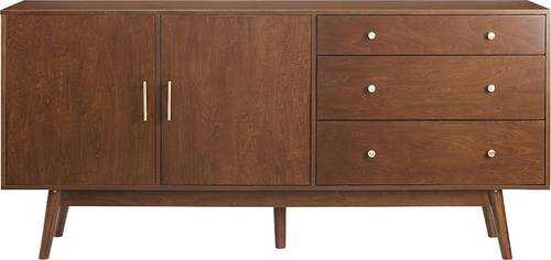 Rent to own Walker Edison - Mid-Century Modern 2-Shelf 3-Drawer Sideboard - Walnut