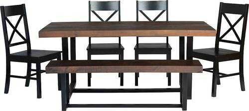 Walker Edison - Rectangular Farmhouse Wood Dining Table (Set of 6) - Mahogany/Black