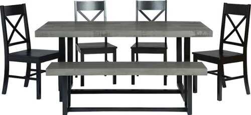Rent to own Walker Edison - Rectangular Farmhouse Wood Dining Table (Set of 6) - Gray/Black