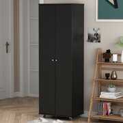 Rent to own Kerrogee 8 Tier Entryway Shoe Storage Cabinet with Doors and Wheels Black