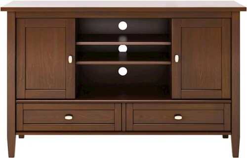 Rent to own Simpli Home - Warm Shaker SOLID WOOD 47 inch Wide Transitional TV Media Stand in Russet Brown For TVs up to 50 inches - Russet Brown