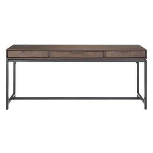 Rent to own Simpli Home - Banting Rectangular Mid-Century Modern Industrial Solid Rubberwood 3-Drawer Table - Walnut Brown