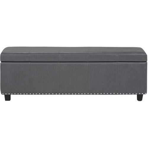 Rent to own Simpli Home - Kingsley Rectangular Transitional Foam/Plywood Bench Ottoman With Inner Storage - Stone Gray