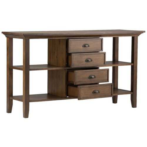 Rent to own Simpli Home - Redmond Rectangular Rustic Wood 4-Drawer Console Table - Natural Aged Brown
