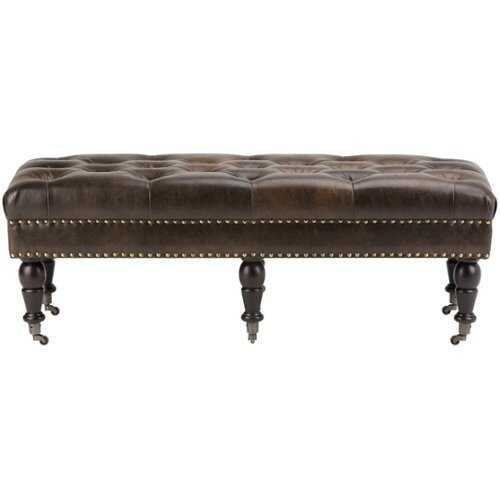 Rent to own Simpli Home - Henley Traditional Bonded Leather Bench Ottoman - Distressed Brown