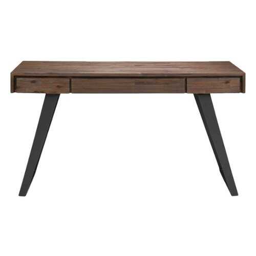 Rent to own Simpli Home - Lowry Rectangular Modern Industrial Solid Acacia Wood 2-Drawer Table - Rustic Natural Aged Brown