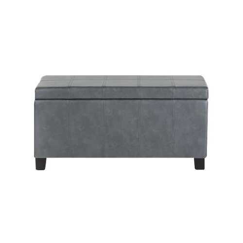 Rent to own Simpli Home - Dover Rectangular Contemporary Wood/Foam Bench Ottoman With Inner Storage - Stone Gray