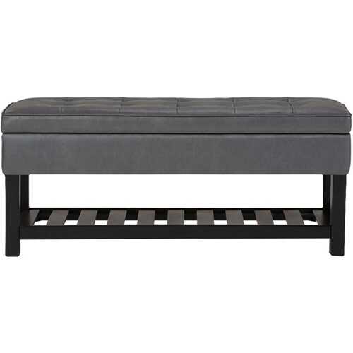 Rent to own Simpli Home - Cosmopolitan Rectangular Traditional Wood/Plywood Bench Ottoman With Inner Storage - Stone Gray