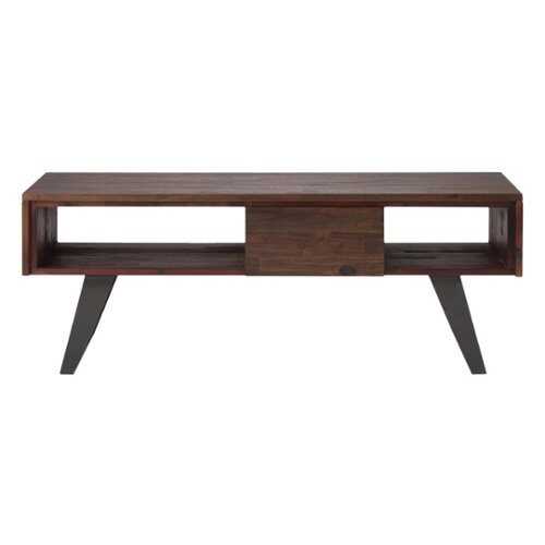 Rent to own Simpli Home - Lowry Rectangular Modern Industrial Solid Acacia Wood 2-Drawer Coffee Table - Distressed Charcoal Brown
