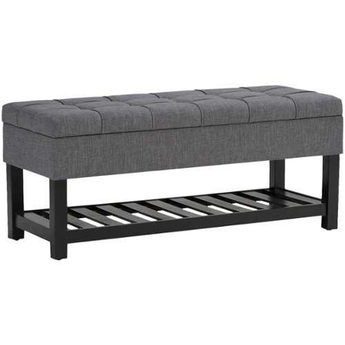 Rent to own Simpli Home - Saxon Rectangular Traditional Wood/Engineered Wood Bench Ottoman With Inner Storage - Slate Gray
