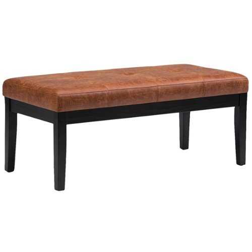 Rent to own Simpli Home - Lacey Rectangular Contemporary Faux Air Leather Bench Ottoman - Distressed Saddle Brown