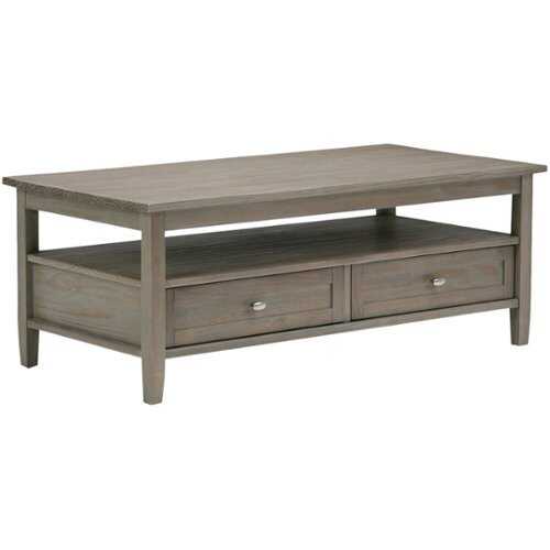 Rent to own Simpli Home - Warm Shaker Rectangular Rustic Wood 2-Drawer Coffee Table - Distressed Gray