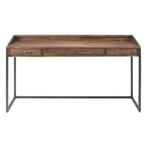 Rent to own Simpli Home - Ralston Rectangular Rustic Solid Acacia Wood 3-Drawer Table - Natural Aged Brown