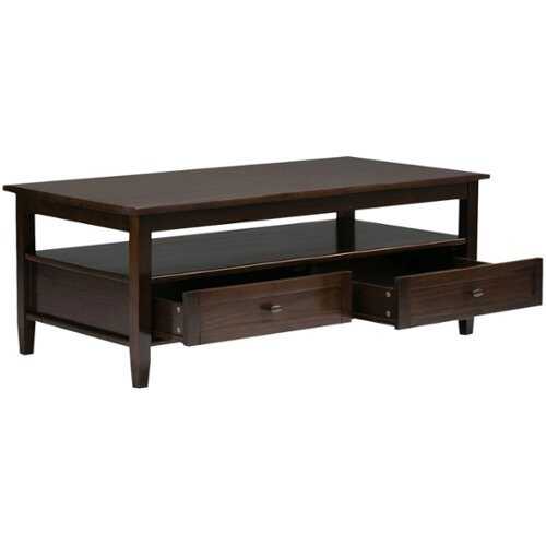 Rent to own Simpli Home - Warm Shaker Rectangular Rustic Wood 2-Drawer Coffee Table - Tobacco Brown
