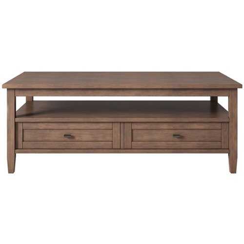 Rent to own Simpli Home - Warm Shaker Rectangular Rustic Wood 2-Drawer Coffee Table - Rustic Natural Aged Brown