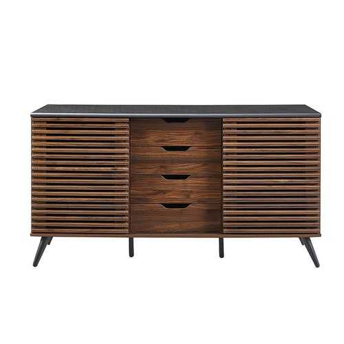 Rent to own Walker Edison - Mid Century Modern Sliding Slat Door TV Stand for Most Flat-Panel TV's up to 65" - Ebony/Dark Walnut