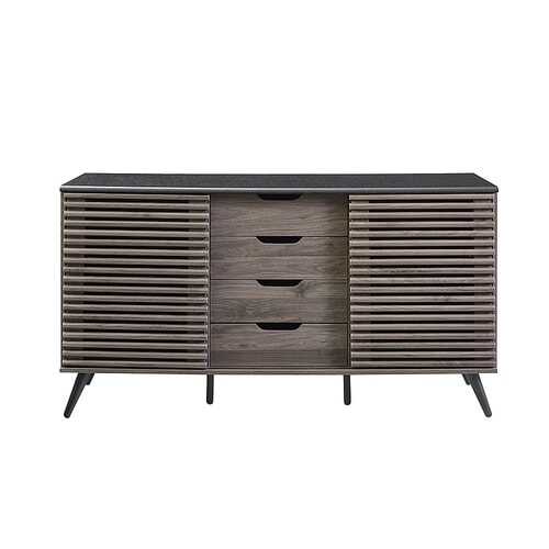 Rent to own Walker Edison - Mid Century Modern Sliding Slat Door TV Stand for Most Flat-Panel TV's up to 65" - Ebony/Slate Grey