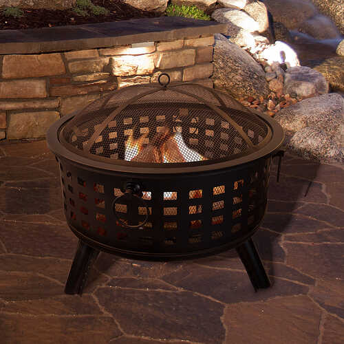 Rent to own Pure Garden - Fire Pit Set, Wood Burning Pit - Includes Spark Screen and Log Poker, 26” Round Metal Firepit - Black