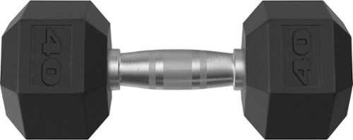 Tru Grit - 40-lb Hex Rubber Coated Dumbbell Single - Black/Silver