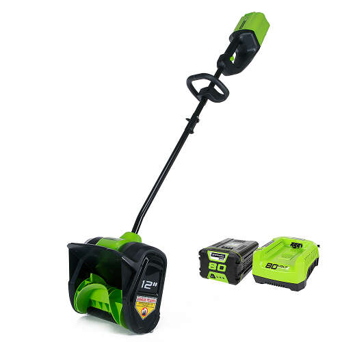 Rent to own Greenworks - 12 in. Pro 80-Volt Cordless Brushless Snow Shovel (2.0Ah Battery and Charger Included) - Black/Green