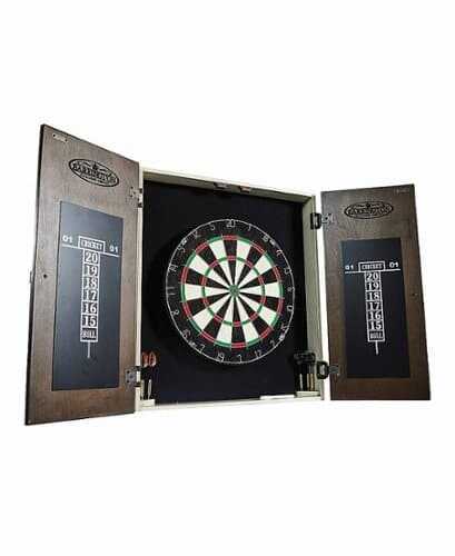 Rent to own Barrington - Bellevue Wood Dartboard Cabinet With 18” Bristle Dartboard and Steel Tip Dart Set - Brown