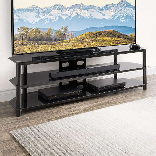 Rent to own CorLiving - Black Gloss TV Bench with Open Shelves for TVs up to 85" - Black