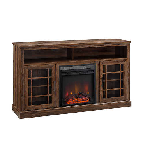 Rent to own Walker Edison - Glass Door Fireplace TV Stand for TV's up to 65” - Dark Walnut