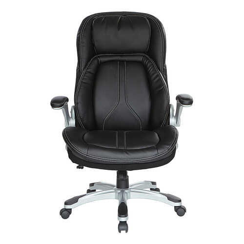 Rent to own Office Star Products - Bonded Leather Executive Chair with Padded Flip Arms and Silver Base - Black