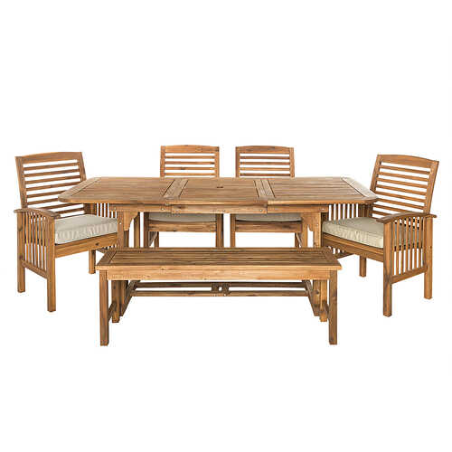 Walker Edison - 6-Piece Cypress Acacia Wood Patio Dining Set - Brown