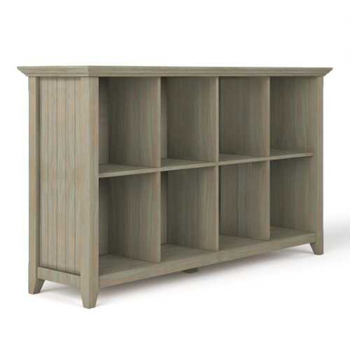Rent to own Simpli Home - Acadian 8 Cube Storage Sofa Table - Distressed Grey