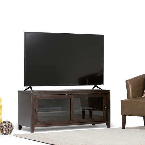 Rent to own Simpli Home - Cosmopolitan SOLID WOOD 48 inch Wide Contemporary TV Media Stand in Mahogany Brown For TVs up to 50 inches - Mahogany Brown