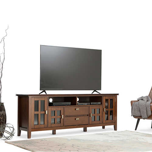 Rent to own Simpli Home - Artisan SOLID WOOD 72 inch Wide Contemporary TV Media Stand in Russet Brown For TVs up to 80 inches - Russet Brown