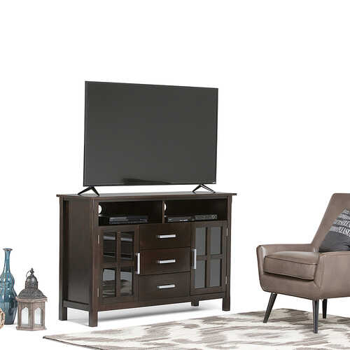Rent to own Simpli Home - Kitchener SOLID WOOD 53 inch Wide Contemporary TV Media Stand in Hickory Brown For TVs up to 55 inches - Hickory Brown
