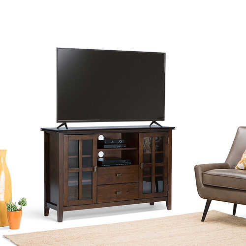 Rent to own Simpli Home - Artisan SOLID WOOD 53 inch Wide Contemporary TV Media Stand in Russet Brown For TVs up to 55 inches - Russet Brown