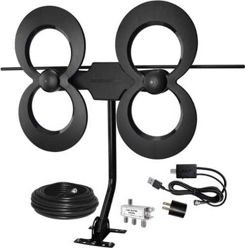 Rent to own Antennas Direct - ClearStream 4MAX Complete Amplified Indoor/Outdoor HDTV Antenna with Mast, Coaxial Cable, Amplifier, and 3-Way Splitter - Black